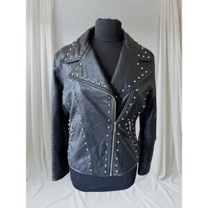 Women's Studded Vintage Leather Motorcycle Jacket, M